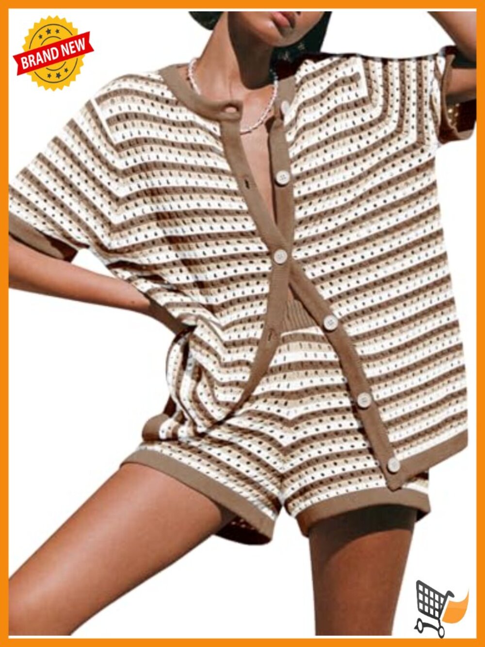 Crochet Knit 2 Piece Short Set Swimsuit Coverup Button Shirt